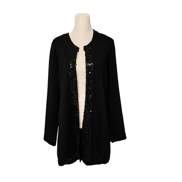 Dana Buchman Black Sequin Trimmed Open Cardigan Large NWOT - Picture 6 of 9